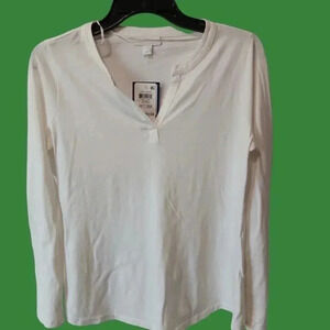 Charter Club supima split neck top white size PS
